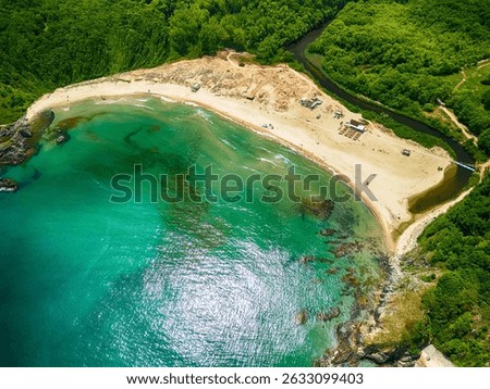 Aerial view of a stunning seacoast and Silistar beach in Bulgaria	
