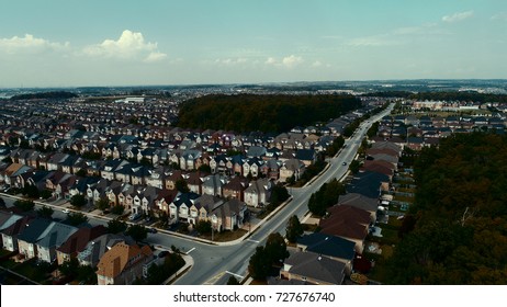 Aerial View Of Subdivision Homes Backing Onto Park In Vaughan Ontario