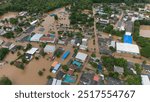 Aerial view of suburb area in Chiang Rai downtown flooding by Kok river after typhoon Yagi has swept Southeast Asia.