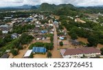 Aerial view of suburb area in Chiang Rai province flooding by Kok river after typhoon Yagi has swept Southeast Asia.