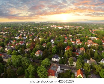 Aerial View of suburban Houses in sunset - germany - Shutterstock ID 425561287