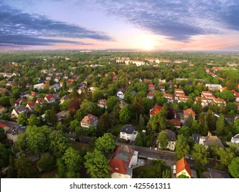 Aerial View of suburban Houses in sunset - germany