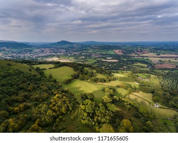 An Aerial View Of The Sugar Loaf Mountain And Farm Land In Monmouthshire, Abergavenny, Wales