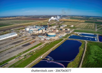 Aerial View of a Sugar Mill Refinery in Rural North Dakota with Ponds