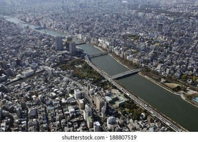 Aerial view of Sumida River areas