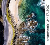 Aerial view of a summer road trip along The Great Ocean Road Victoria Australia