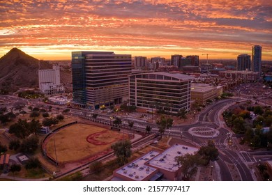 Aerial View of the Sunrise over the Phoenix Suburb of Tempe, Arizona