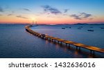 Aerial view Sunset of incheon bridge,South Korea