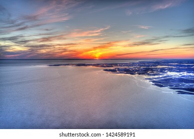 Aerial View Of Sunset Over Delaware River Philadelphia