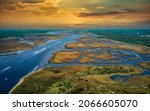 Aerial View of Sunset over Intracoastal Waterway at Jacksonville Beach Florida