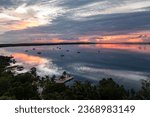 Aerial view of sunset reflection in Key Largo, Florida Keys landscape seascape