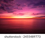 Aerial view sunset sky, Beautiful Light Sunset or sunrise over sea,Colorful dramatic majestic scenery sunset Sky, Amazing clouds and small waves in the ocean, Wonderful light cloud background