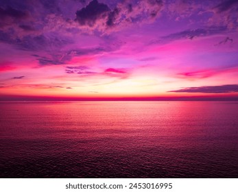 Aerial view sunset sky, Beautiful Light Sunset or sunrise over sea,Colorful dramatic majestic scenery sunset Sky, Amazing clouds and small waves in the ocean, Wonderful light cloud background - Powered by Shutterstock