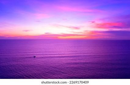 Aerial view sunset sky, Nature beautiful Light Sunset or sunrise over sea, Colorful dramatic majestic scenery Sky with Amazing clouds and waves in sunset sky purple light cloud background - Shutterstock ID 2269170409