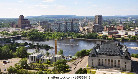 Aerial View Of Supreme Court Of Canada And Gatineau Skyline, Ottawa, Canada.