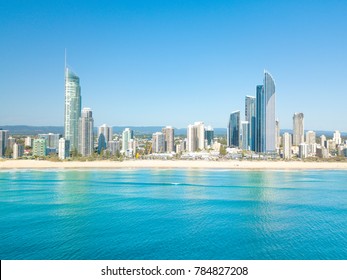 An aerial view of Surfers Paradise on the Gold Coast in Queensland, Australia