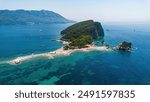 Aerial view of Sveti Nikola (Island of Saint Nicholas) in a bay of the Budva Riviera in the Adriatic Sea in Montenegro