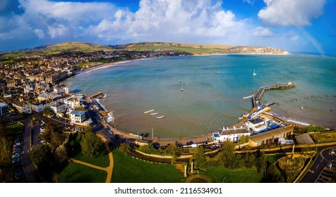 Aerial View Of Swanage, A Coastal Town And Civil Parish In The South East Of Dorset, England, UK