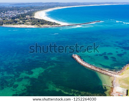 Aerial view of Swansea channel at the mouth of Lake Macquarie which is Australia's largest salt water lake. Swansea - NSW Australia