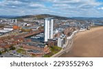 Aerial View of Swansea City Centre, Swansea Bay, The Tower, Swansea Arena