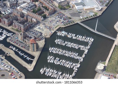 Aerial View Of Swansea Marina And Sail Bridge