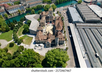 Aerial View Of Swiss National Museum At City Of Zürich With Railway Main Station On A Sunny Summer Day. Photo Taken June 20th, 2022, Zurich, Switzerland.