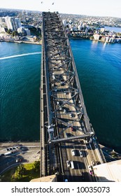 Aerial View Of Sydney Harbour Bridge And Cityscape In Sydney, Australia.