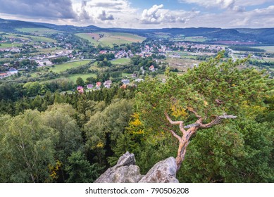 Aerial View Of Szczytna Town In Klodzko County, Located In Central Sudetes Mountains, Poland