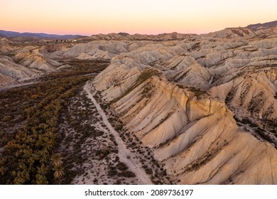 Aerial view of the Tabernas Desert in  Almeria Andalusia Spain 