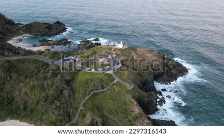 An aerial view of Tacking Point Lighthouse in Port Macquarie, NSW, Australia