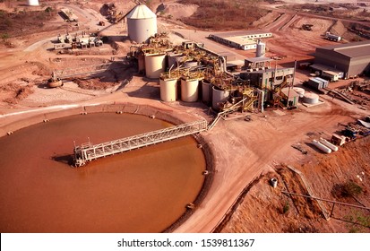 Aerial view of the tailings dam and processing plant of a Gold mine in the Northern Territory of Australia