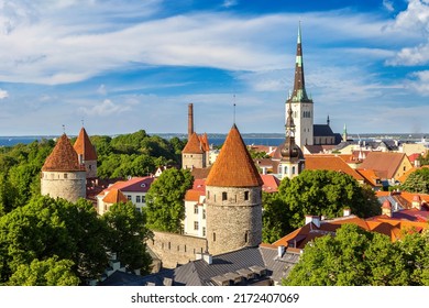 Aerial View Of Tallinn Old Town  In A Beautiful Summer Day, Estonia