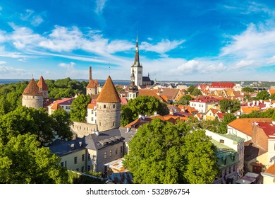 Aerial View Of Tallinn Old Town  In A Beautiful Summer Day, Estonia