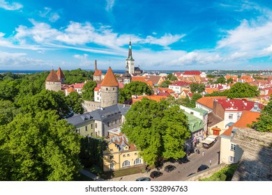 Aerial View Of Tallinn Old Town  In A Beautiful Summer Day, Estonia