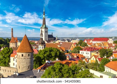 Aerial View Of Tallinn Old Town  In A Beautiful Summer Day, Estonia