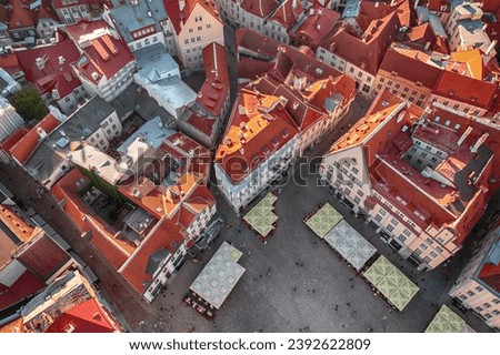 Aerial View of Tallinn Old Town. View from above to the center part of capital of Estonia. Travel destination concept