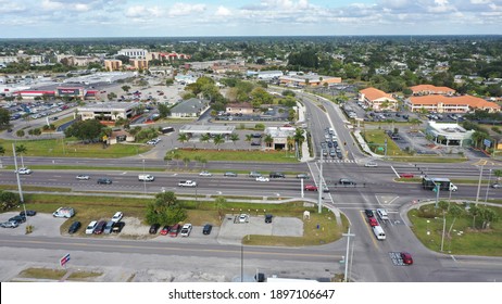 Aerial view of Tamiami trail and Revere St in downtown Port Charlotte Fl. 
