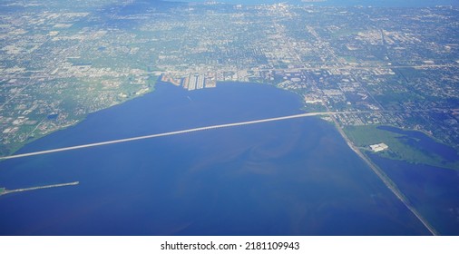 Aerial View Of Tampa Bay, St Petersburg And Clearwater In Florida, USA