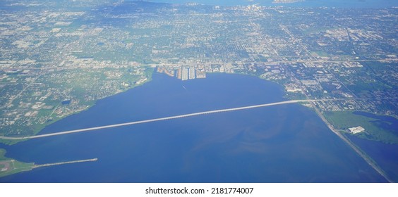 Aerial View Of Tampa Bay, St Petersburg And Clearwater In Florida, USA