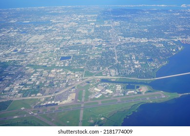 Aerial View Of Tampa Bay, St Petersburg And Clearwater In Florida, USA