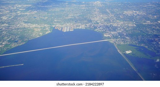 Aerial View Of Tampa Bay, St Petersburg And Clearwater In Florida, USA