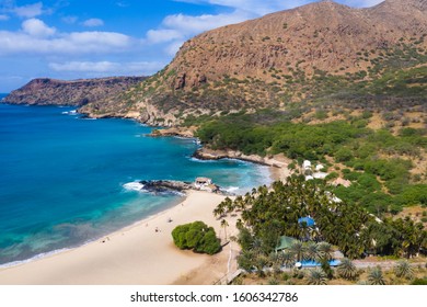 Aerial view of Tarrafal beach in Santiago island in Cape Verde - Cabo Verde - Shutterstock ID 1606342786