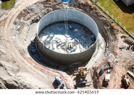 An aerial view of te construction of a 1.5 million gallon municipal water tank.