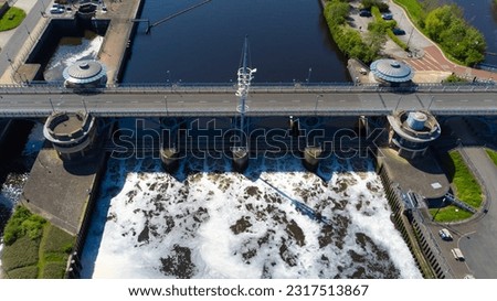 Aerial view of Tees Barrage on the River Tees near Stockton on Tees