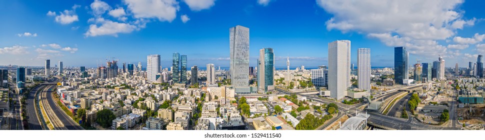 Aerial View Of Tel Aviv Skyline,  Tel Aviv Cityscape Panorama At Day, Israel