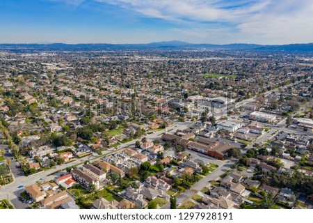 Aerial view of the Temple City, Arcadia area at Los Angeles County, California