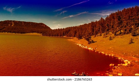 Aerial View Of Tensleep Reservoir Lake In Wyoming, Summer Season.