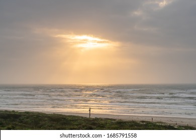 Aerial View Of Texas Beach Without Any People With Sun Through T