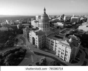 Aerial View of the Texas Capital building and Austin  back to the University