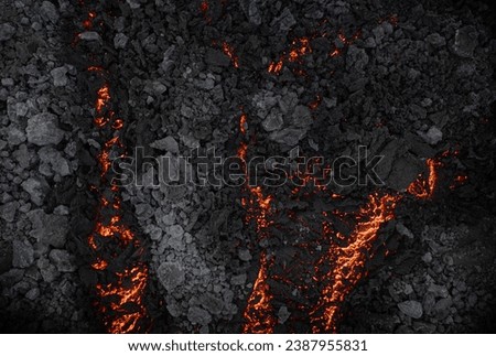 Aerial view of the texture of a solidifying lava field, close-up